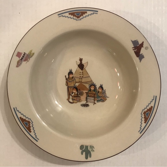 Set Of 4 Meiwa Art ‘Indian Village’ Rim Soup Bowls 8.5” - Picture 3 of 7